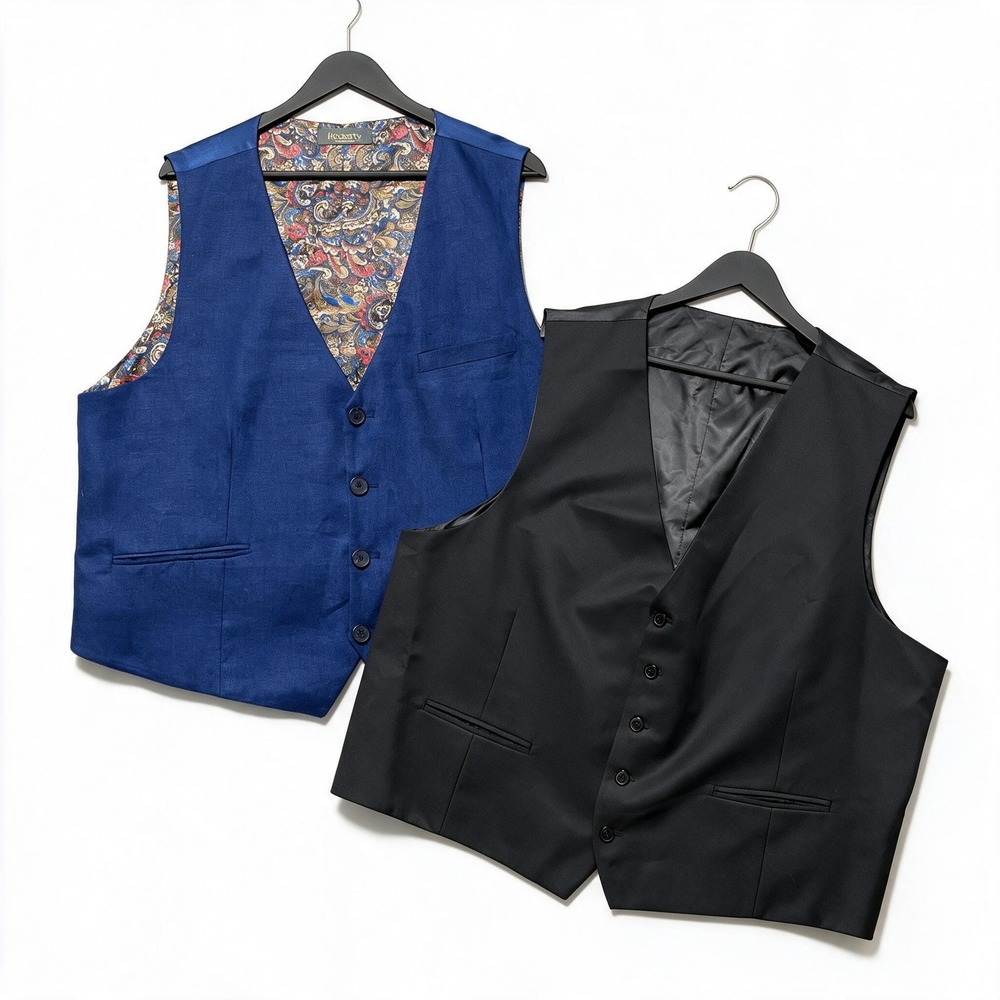 Hockerty Waistcoat Vest Bundle Men XXL Blue Black Linen Blend Formal Dandy 2pk
